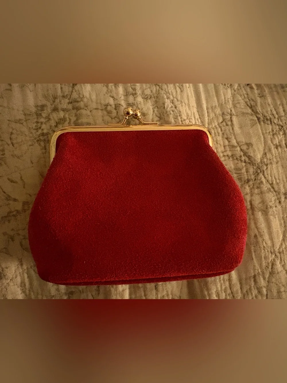 Dooney & Bourke Large Red Suede Kiss-Closure Coin Purse